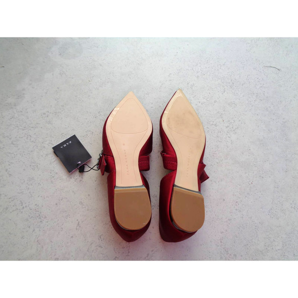 ZARA BALLERINAS GEM RHINESTONE BUCKLE SATIN RED FLATS SHOES. 6 - Picture 9 of 9